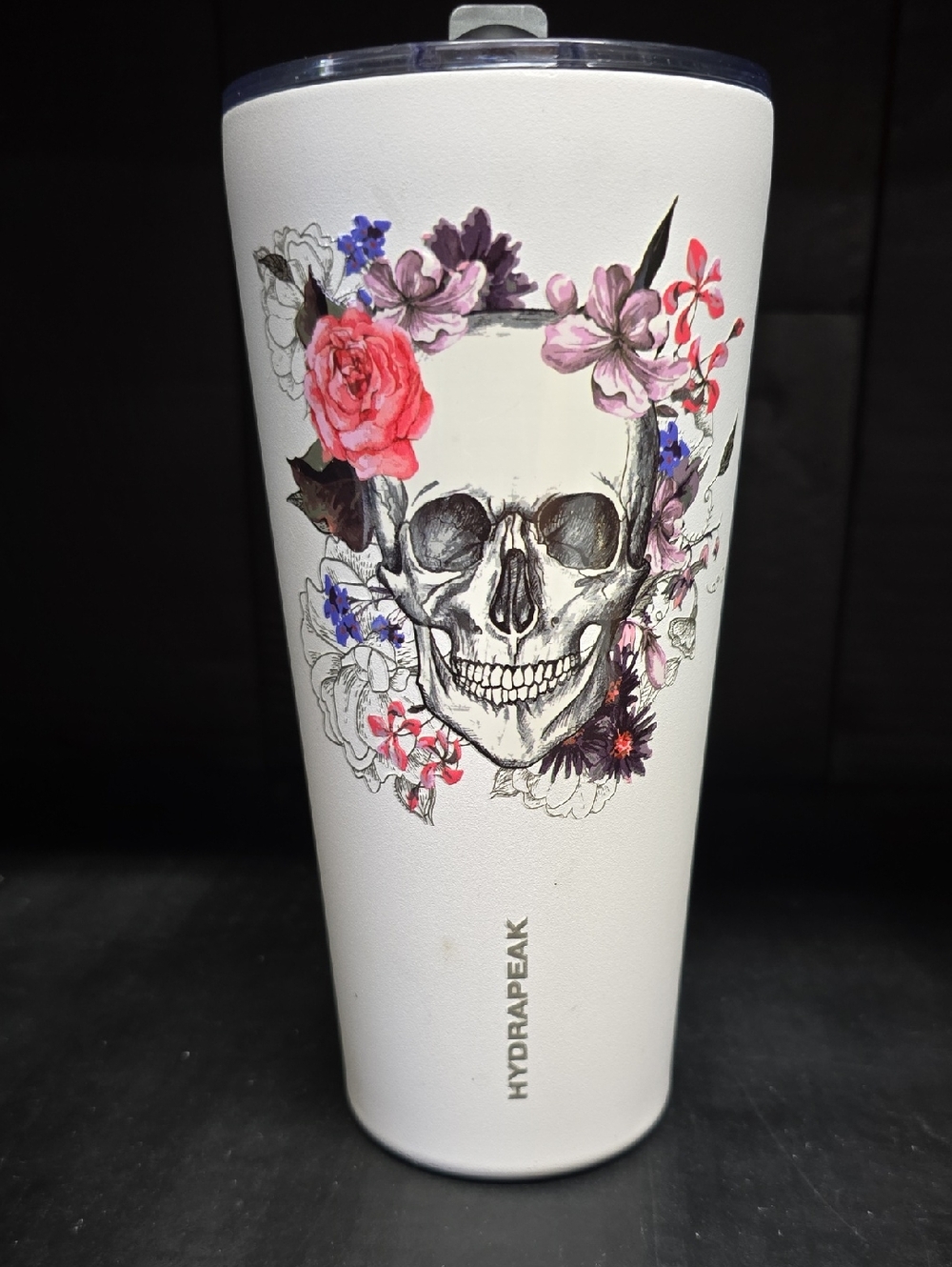HydraPeak Floral Skull Insulated Tumbler - White with Pink & Purple Flowers